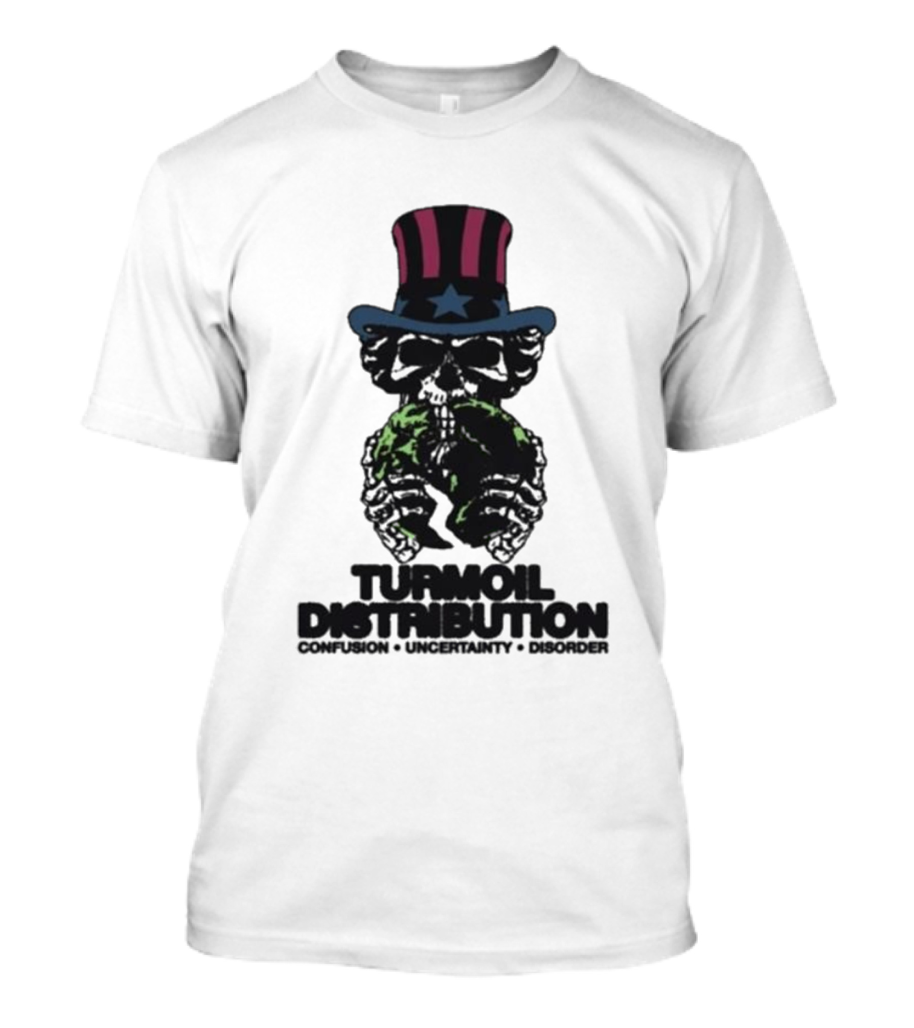 Turmoil Distribution Uncle Sam Confusion Uncertainty Disorder Skulls Earth T-Shirt
