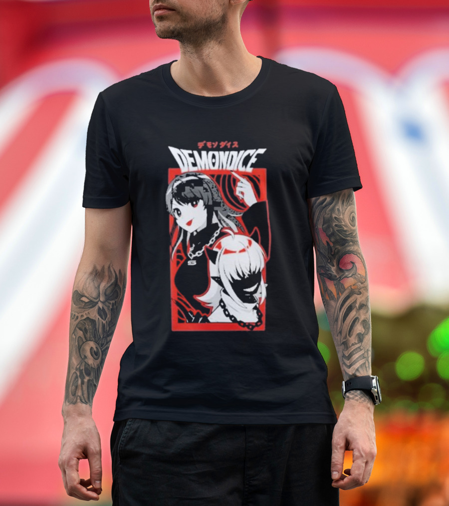 DEMONDICE Anime Style Red and White Character Design Chains T-Shirt