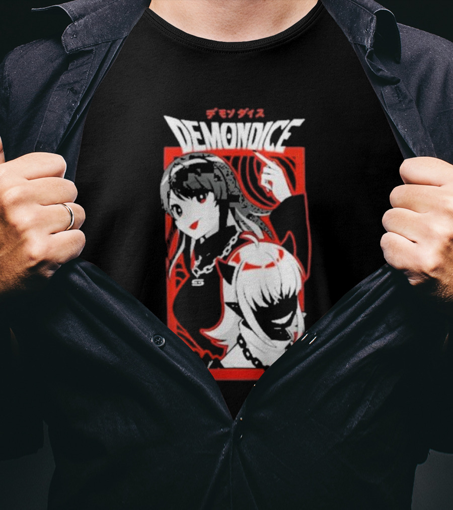 DEMONDICE Anime Style Red And White Character Design Chains T-Shirt