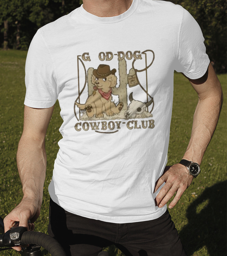 Good Dog Cowboy Club Cute Puppy With Bandana And Cowboy Hat In Western Scene T-Shirt