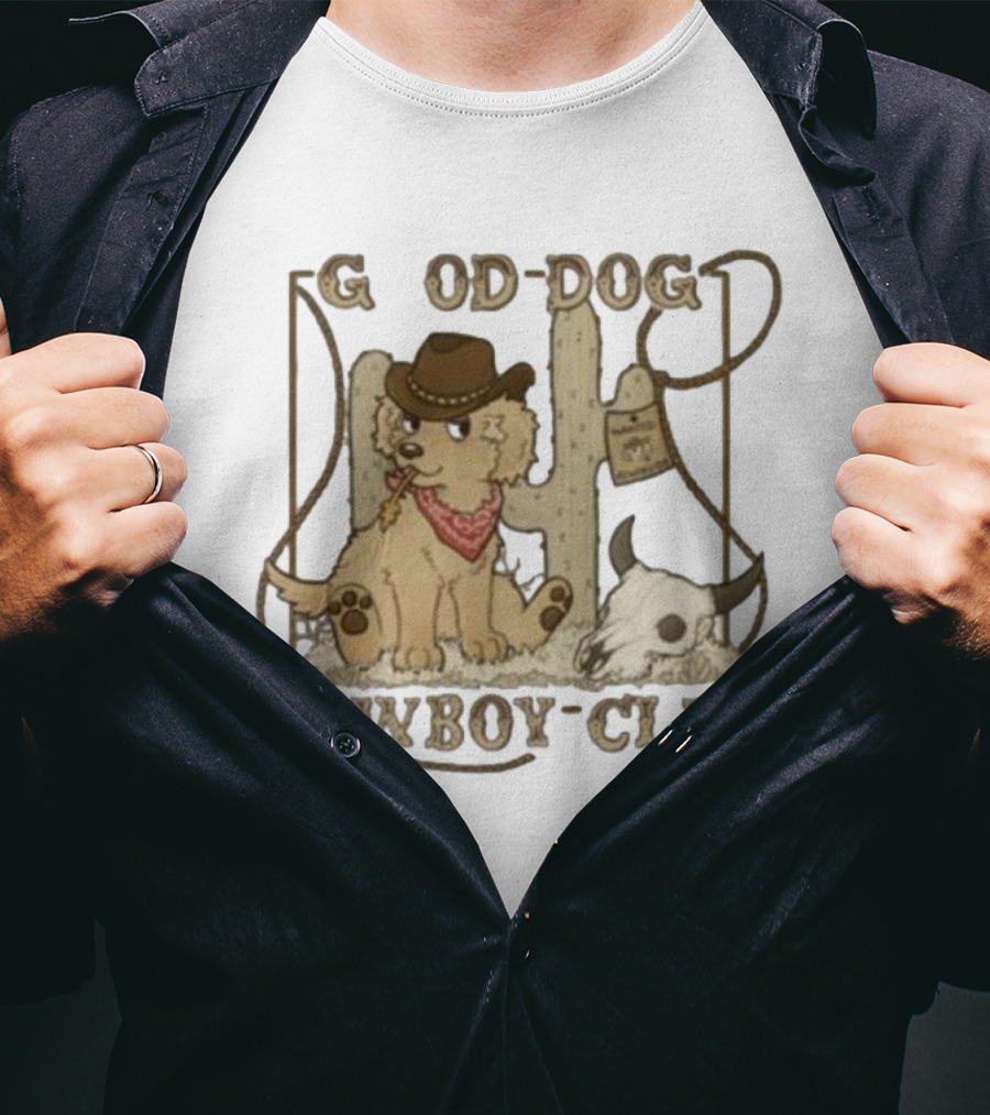 Good Dog Cowboy Club Cute Puppy With Bandana And Cowboy Hat In Western Scene T-Shirt