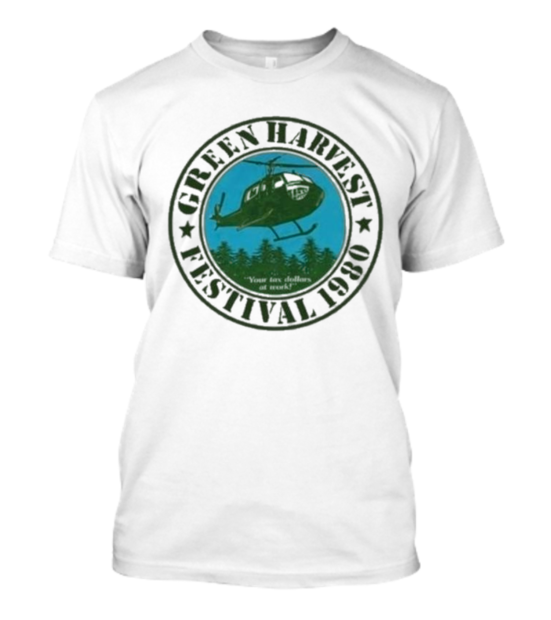 Green Harvest Festival Crazy Helicopter Forest Scene T-Shirt