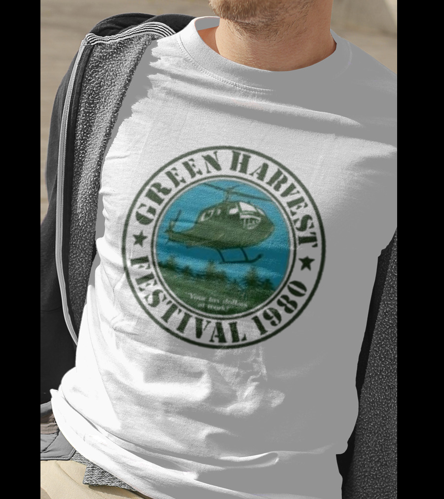 Green Harvest Festival Crazy Helicopter Forest Scene T-Shirt