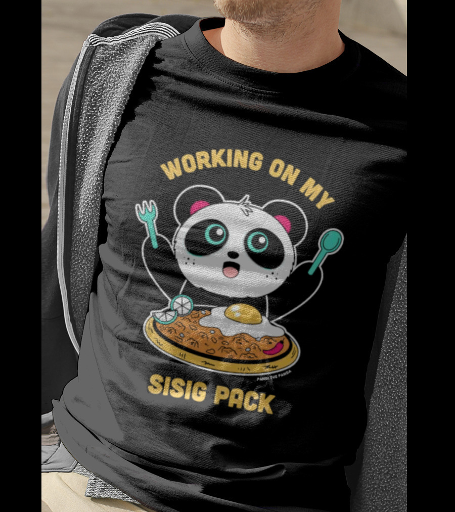 Pandi The Panda Enjoying Sisig Delight With Utensils And Egg T-Shirt