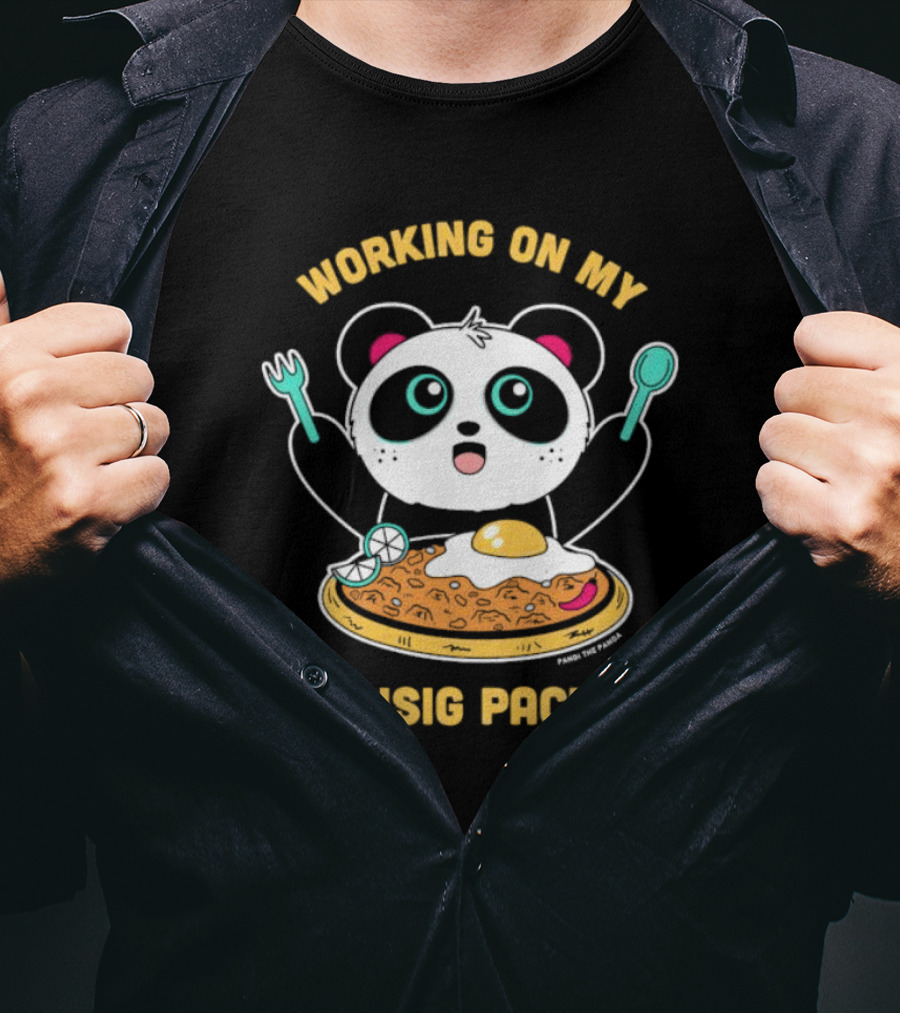 Pandi The Panda Enjoying Sisig Delight With Utensils And Egg T-Shirt