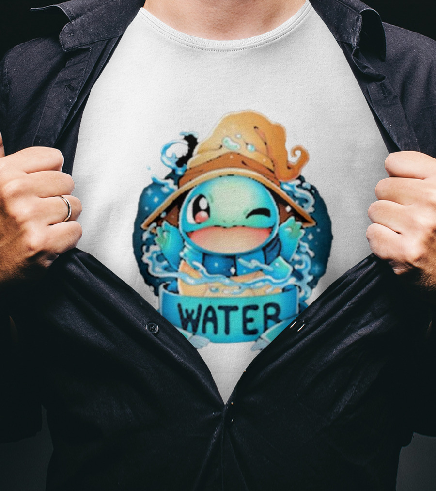 Squirtle Wizard Water Winking Blue Hat T-Shirt