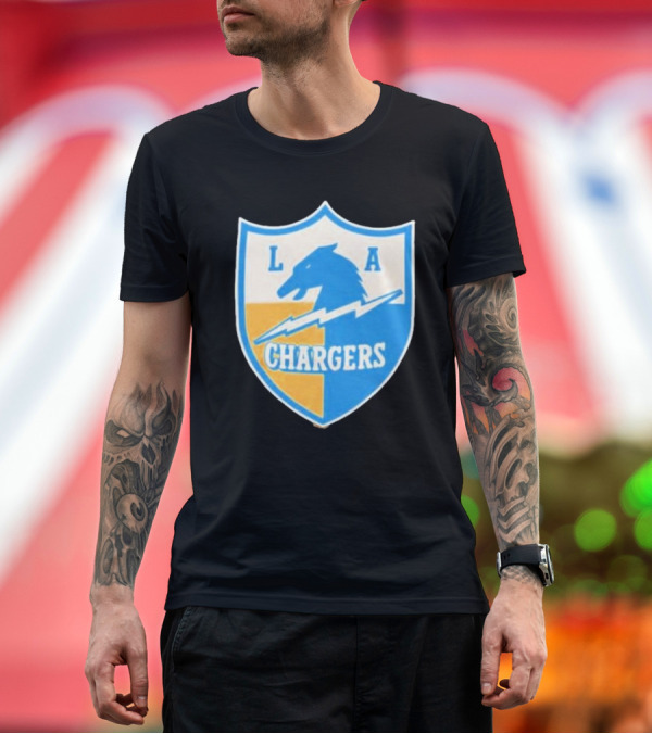 Premium T-Shirt: Los Angeles Chargers 1961 Vintage Logo Shield with Horse and Bolt T-Shirt Los Angeles Chargers 1961 Vintage Logo Shield with Horse and Bolt T-Shirt