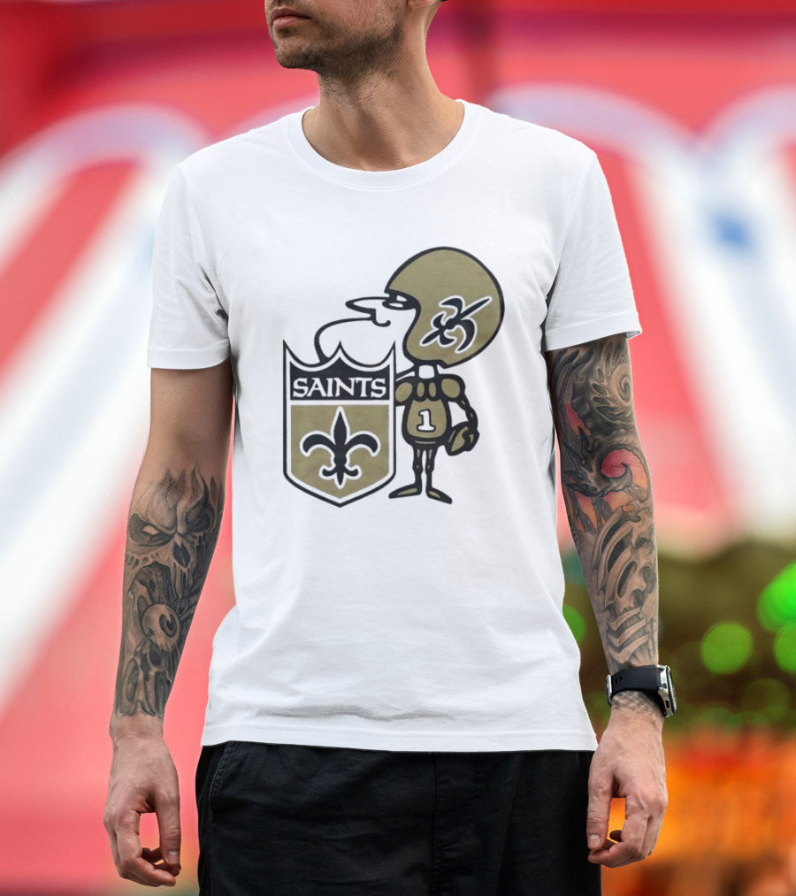 New Orleans Saints 1967 Alt Logo Fleur-de-Lis Football Player T-Shirt