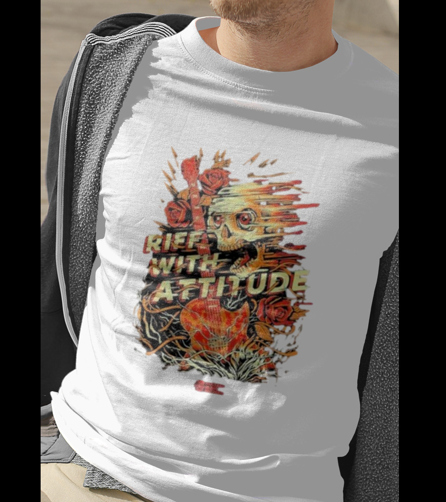 Nuclear Blast Records Riff With Attitude Skull Guitar Roses T-Shirt