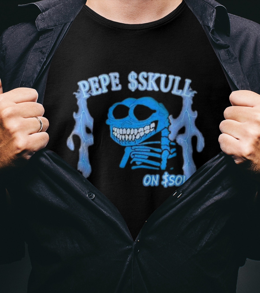 PEPE SKULL ON SOL Thunder Lightning Skeleton T-Shirt