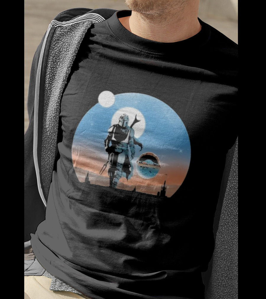 Protect The Child Star War Walking Mandalorian Sunset Adventure T-Shirt