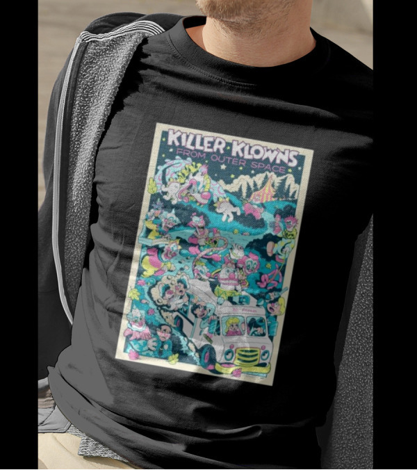 Killer Klowns From Outer Space Ice Cream Truck Invasion With Colorful Circus Characters T-Shirt