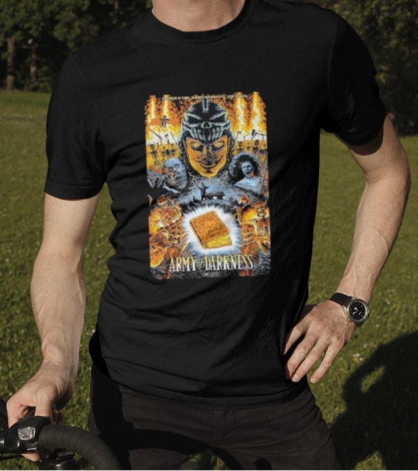 Trapped In Time Surrounded By Evil Low On Gas Army Of Darkness Necronomicon Evil Dead Horror Collage T-Shirt