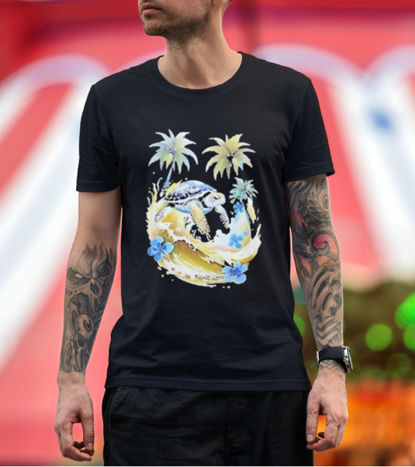 Premium T-Shirt: Turtle 2024 Tropical Palm Wave T-Shirt Turtle 2024 Tropical Palm Wave T-Shirt
