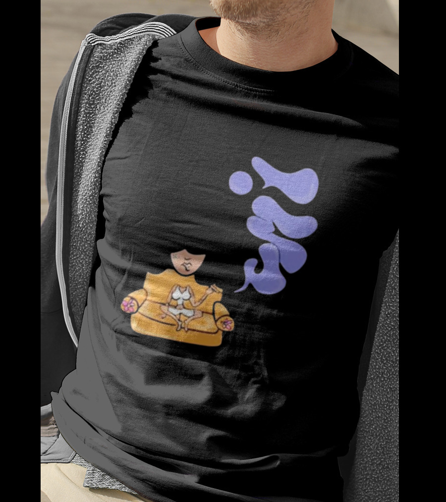 Umi Sitting On Couch With Whoisumi Stylized Smoke T-Shirt