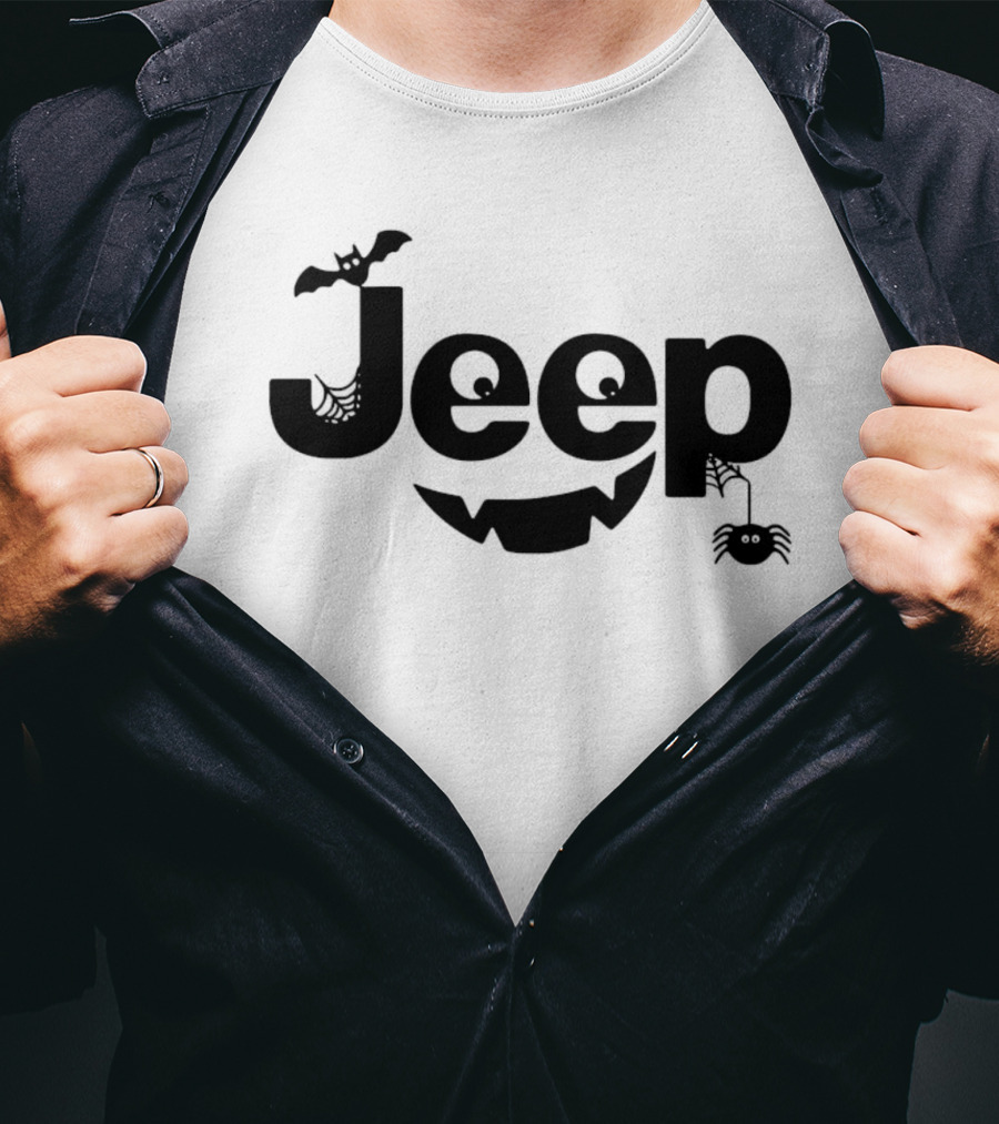 Halloween Jeep Logo With Bat, Spider, And Web Elements T-Shirt