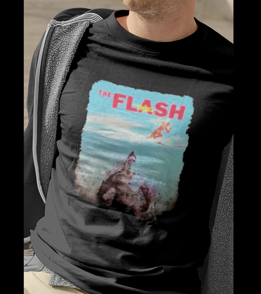 The Flash Running Above King Shark In Ocean T-Shirt