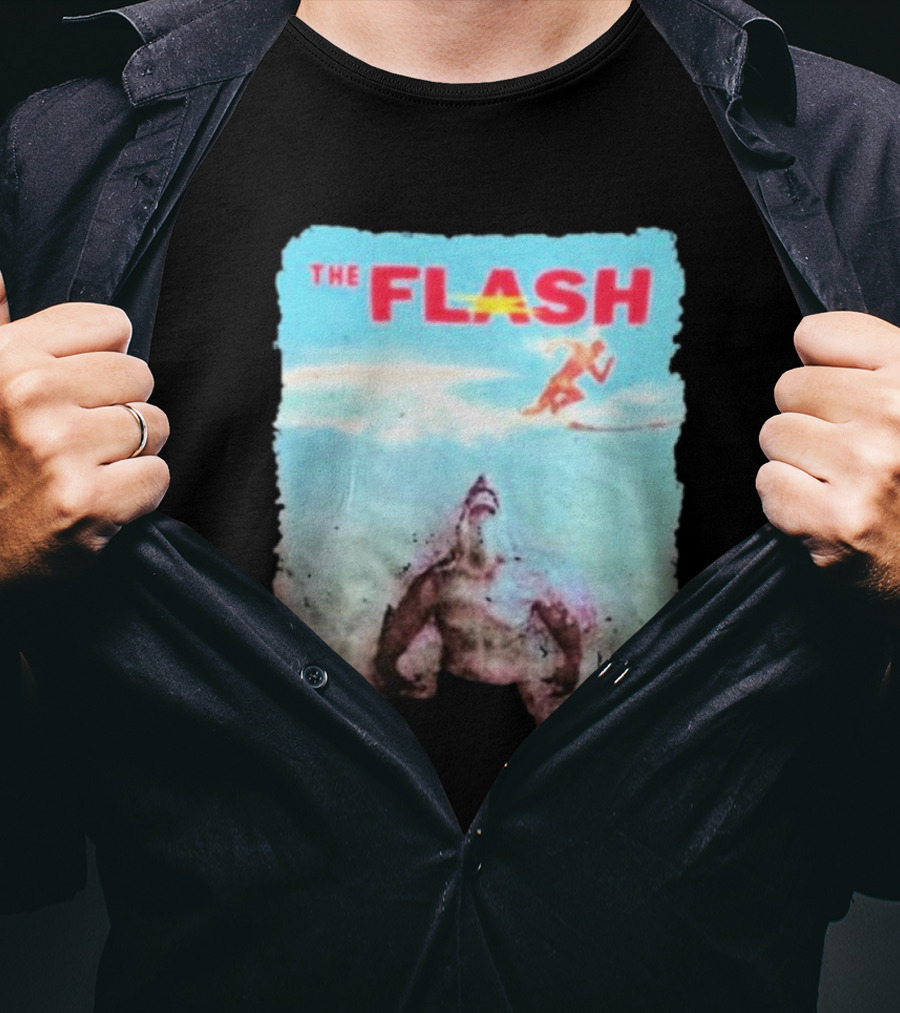 The Flash Running Above King Shark In Ocean T-Shirt