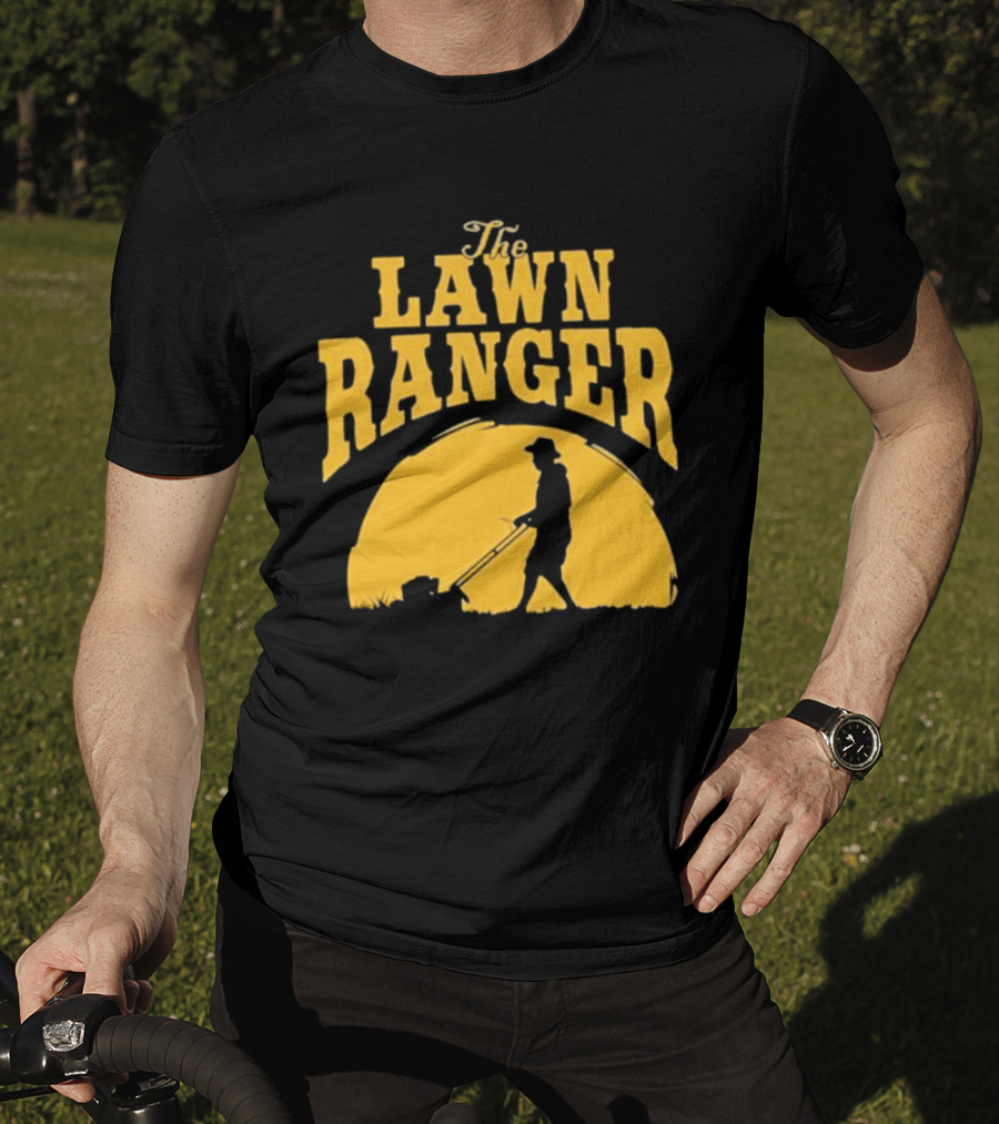 The Lawn Ranger Mower Silhouette Against Setting Sun T-Shirt