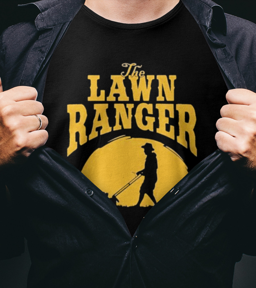 The Lawn Ranger Mower Silhouette Against Setting Sun T-Shirt