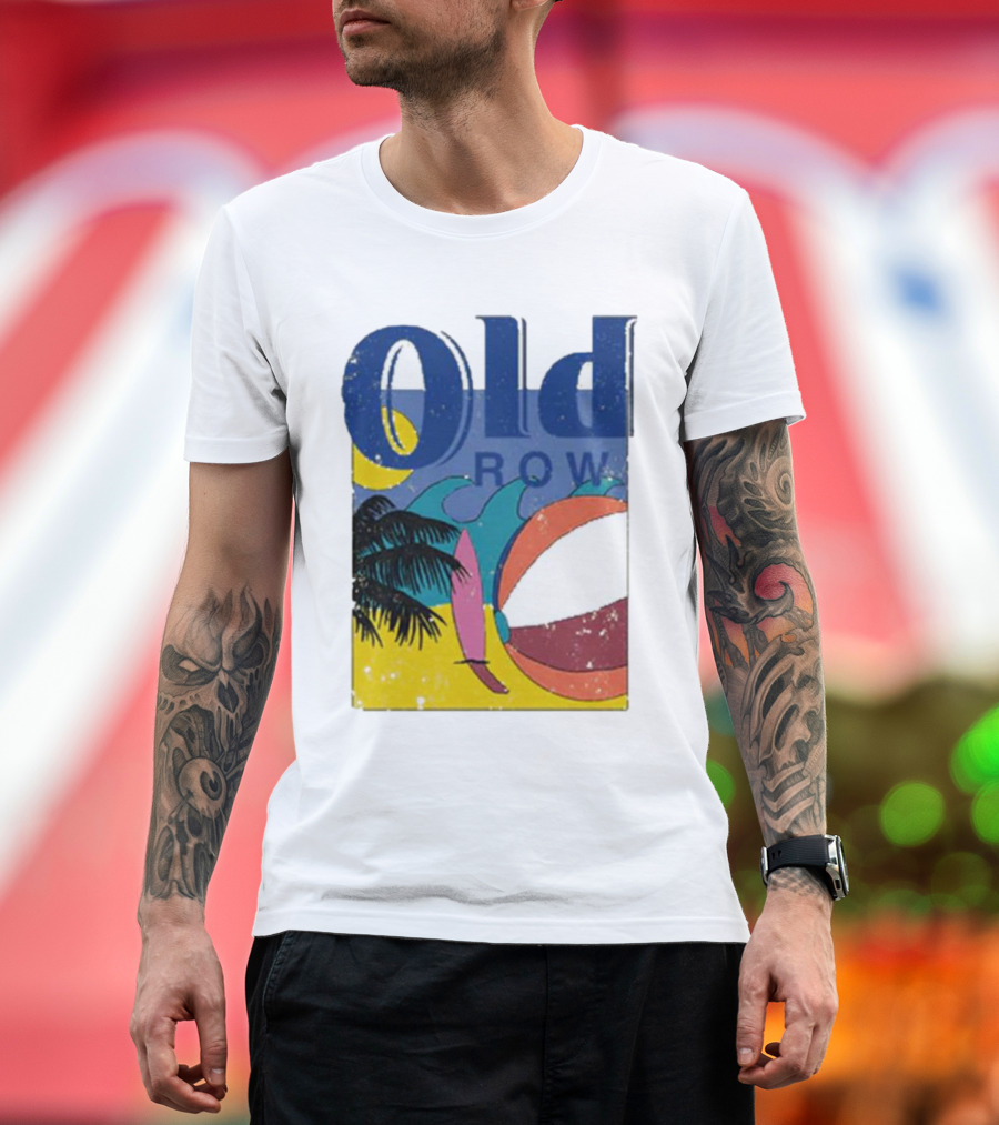 Old Row Beach Scene with Palm Trees and Beach Ball T-Shirt