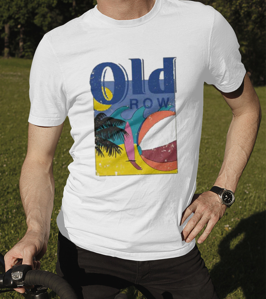 Old Row Beach Scene With Palm Trees And Beach Ball T-Shirt