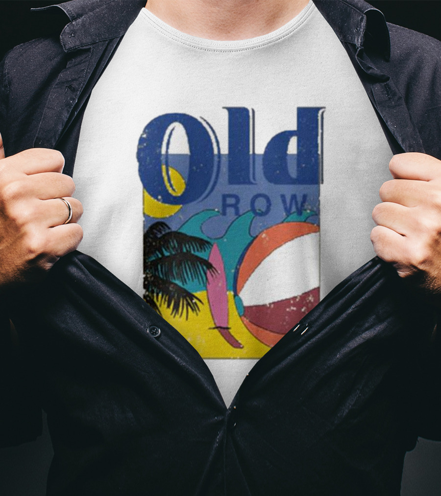 Old Row Beach Scene With Palm Trees And Beach Ball T-Shirt