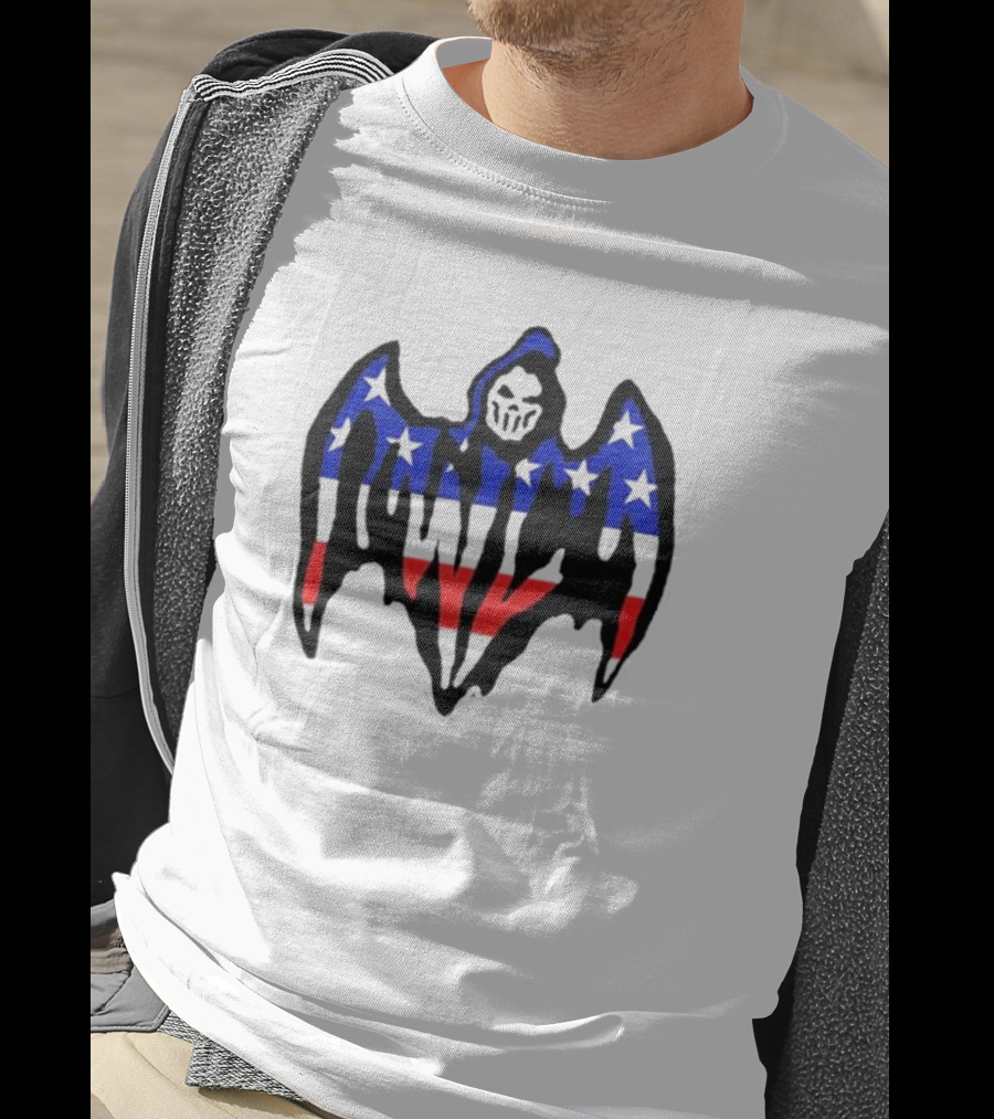 Warren Lotas Patriotic Stars And Stripes Winged Skull T-Shirt