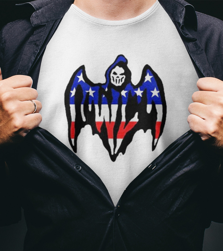 Warren Lotas Patriotic Stars And Stripes Winged Skull T-Shirt