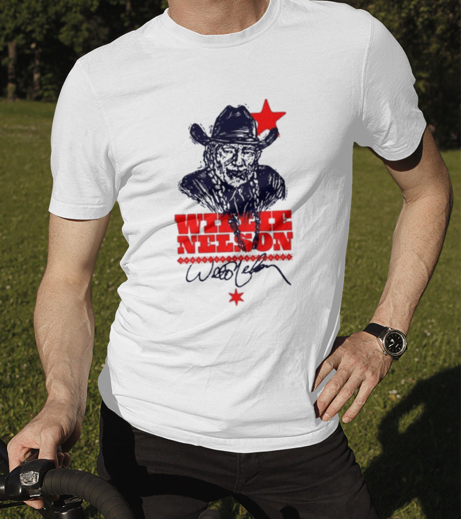 Willie Nelson Woodcut Cowboy Hat Red Star T-Shirt