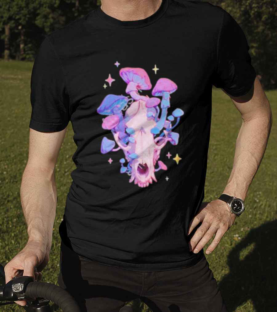 Simkaye Storenvy Magic Raccoon Skull Psychedelic Mushrooms Stars T-Shirt