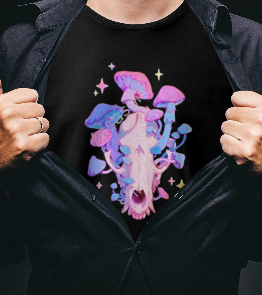 Simkaye Storenvy Magic Raccoon Skull Psychedelic Mushrooms Stars T-Shirt