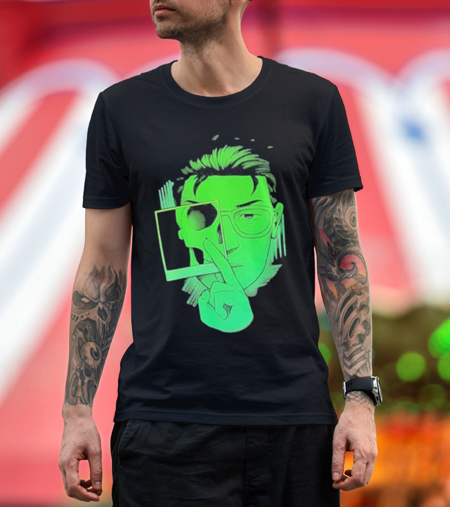 Skull Polaroid Green Neon Portrait Framerate T-Shirt
