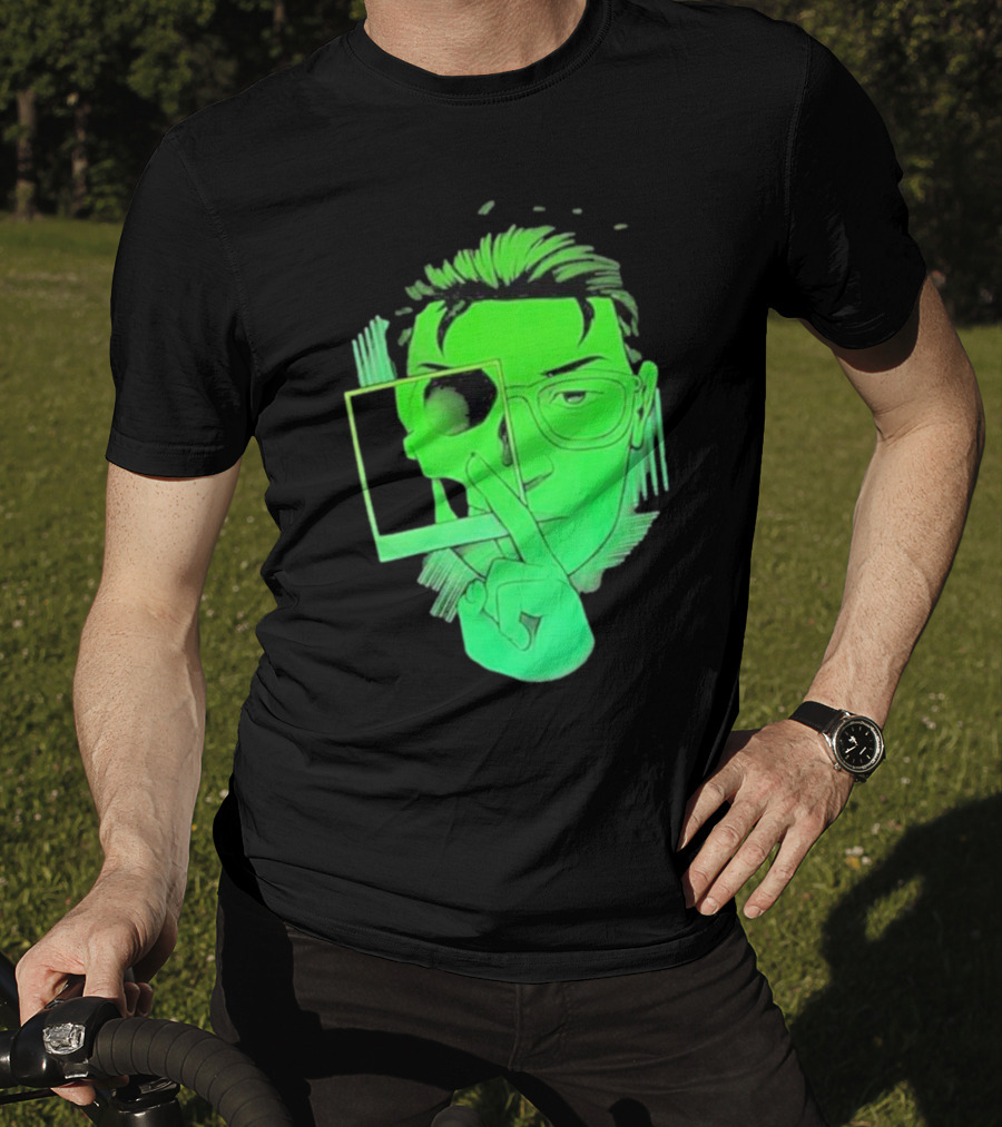 Skull Polaroid Green Neon Portrait Framerate T-Shirt