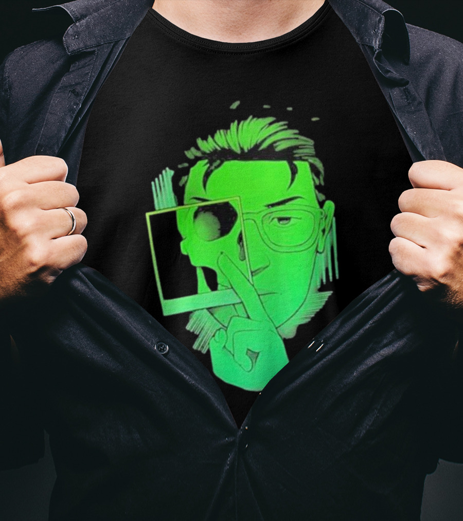 Skull Polaroid Green Neon Portrait Framerate T-Shirt