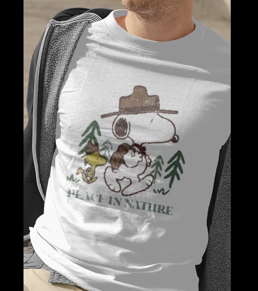 Snoopy Peace In Nature With Woodstock And Trees T-Shirt