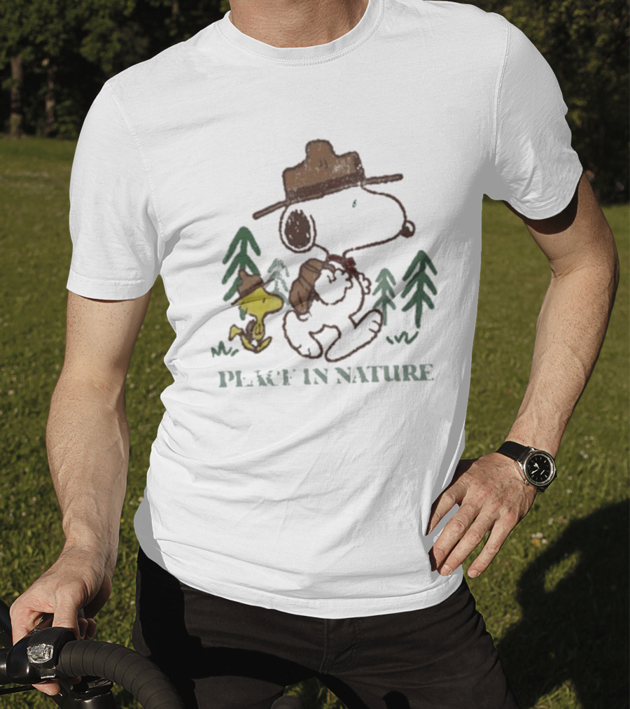 Snoopy Peace In Nature With Woodstock And Trees T-Shirt