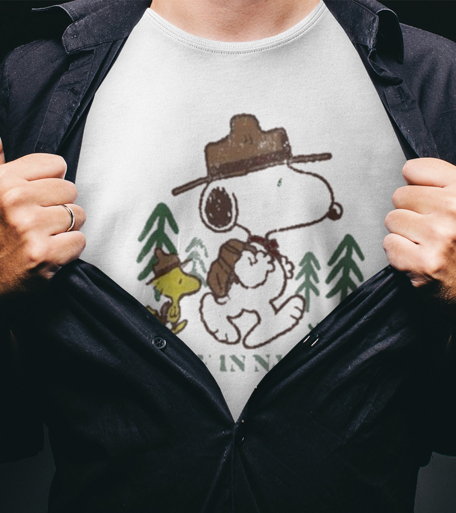 Snoopy Peace In Nature With Woodstock And Trees T-Shirt