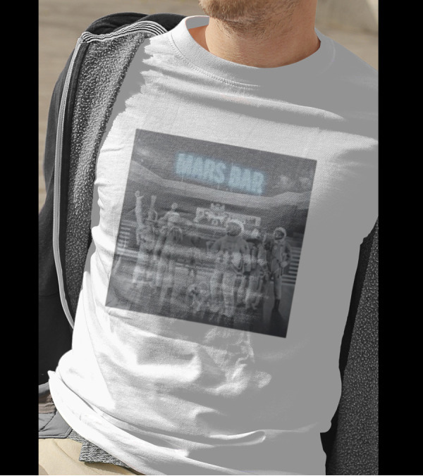Mars Bar With Astronauts And Alien In Space Scene T-Shirt