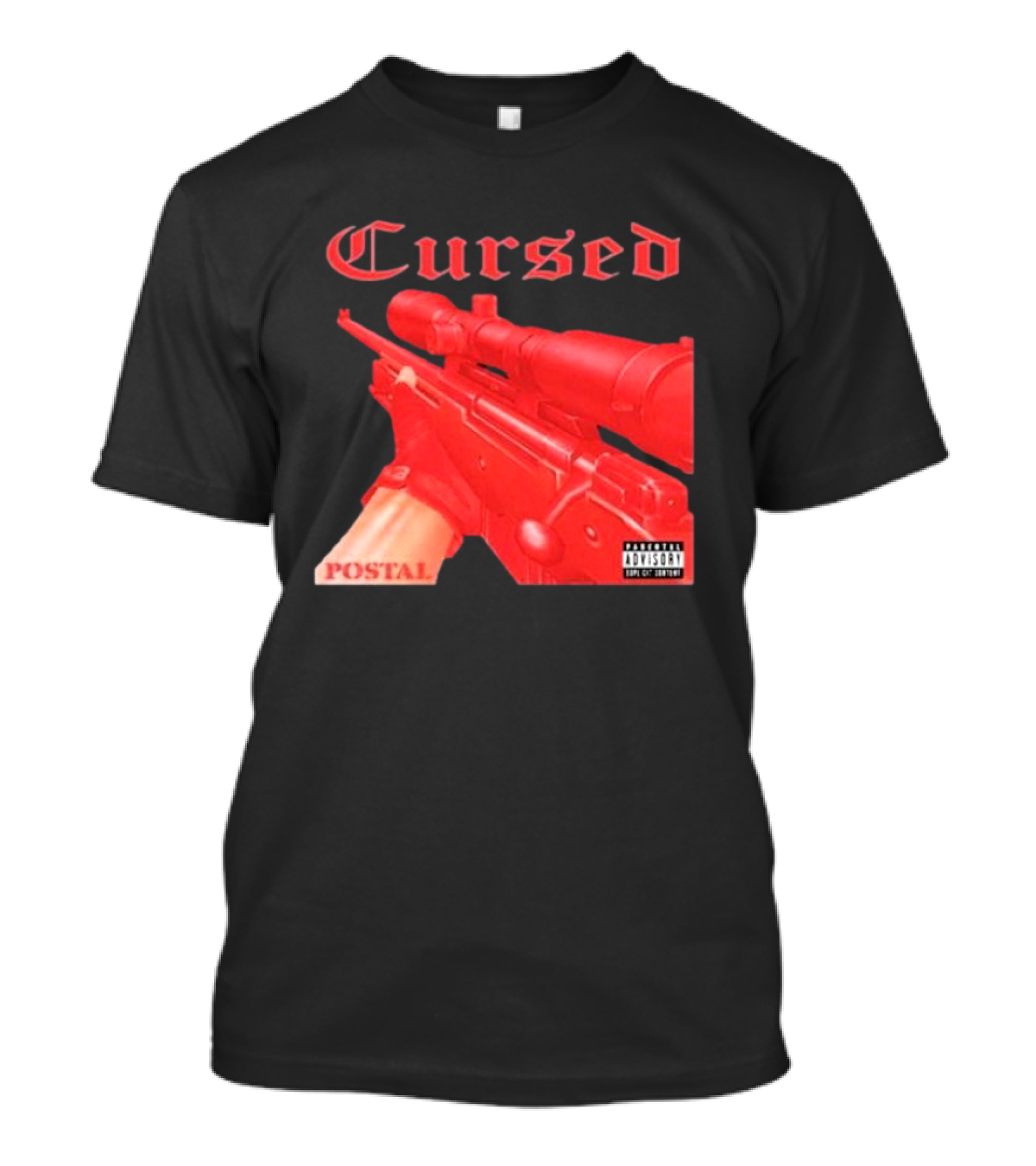 Cursed Postal Rifle Record Text Explicit Content T-Shirt