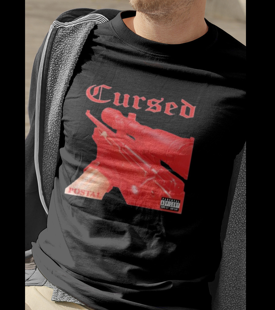 Cursed Postal Rifle Record Text Explicit Content T-Shirt