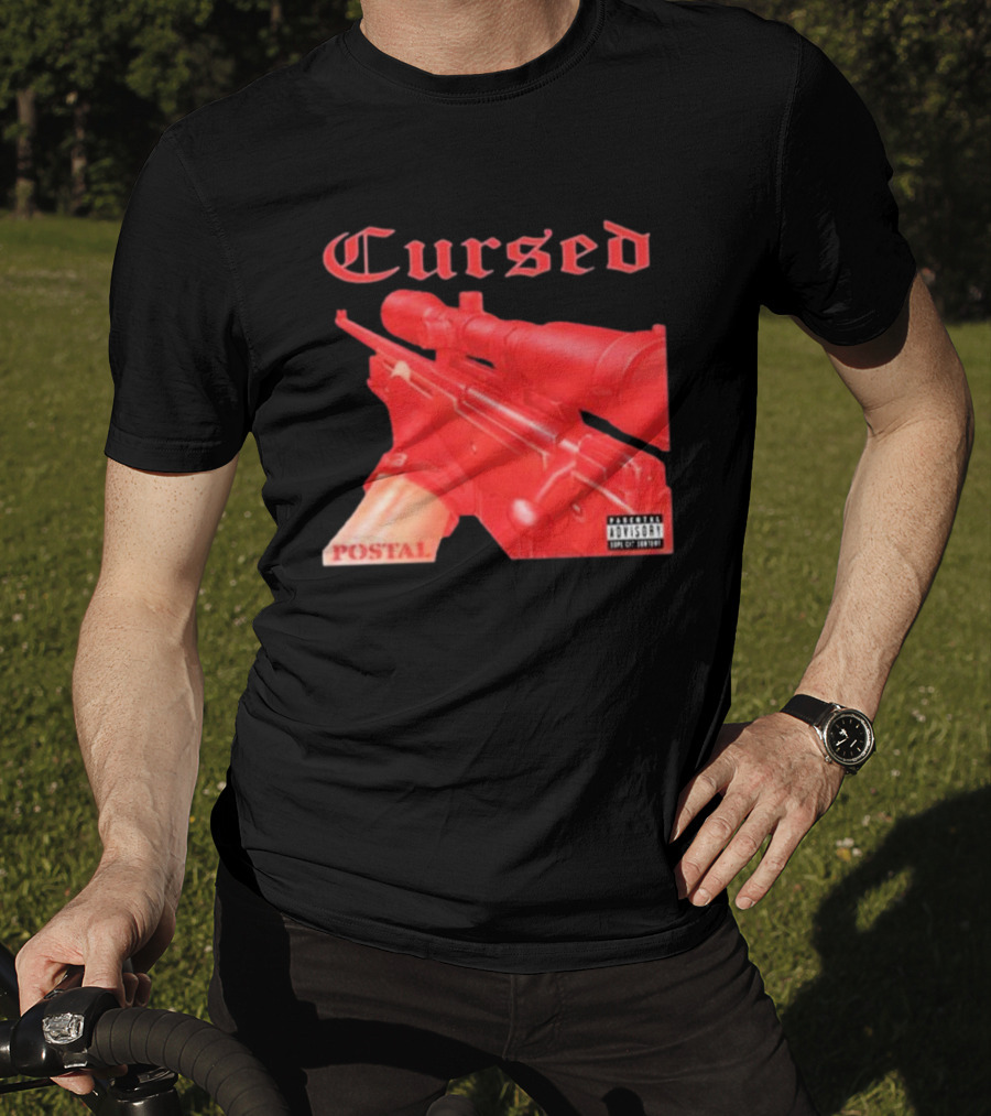 Cursed Postal Rifle Record Text Explicit Content T-Shirt
