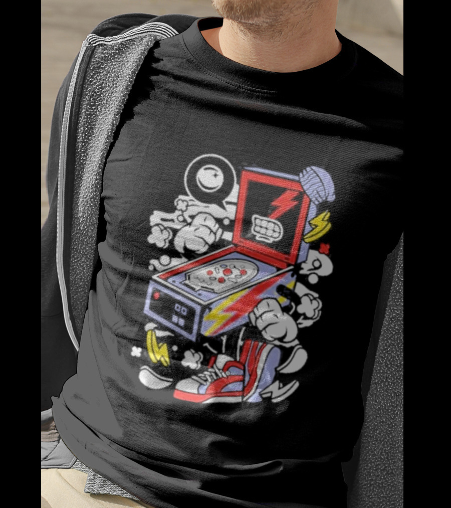 Stern Pinball Lightning Bolt Cartoon Sneakers T-Shirt