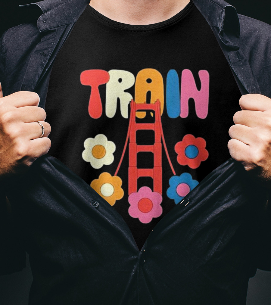 Train Golden Bridge Flowers T-Shirt