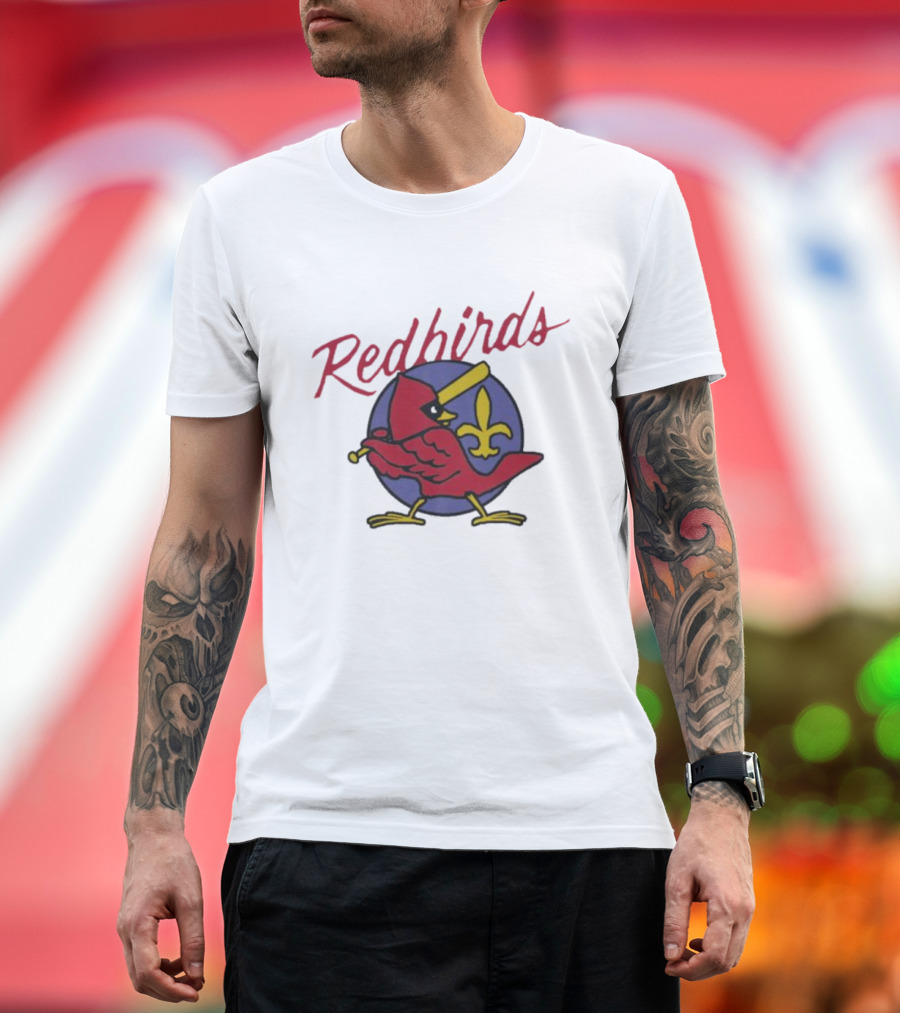 Redbirds St Louis Cardinals Baseball Fleur-de-Lis Icon Bird Bat T-Shirt