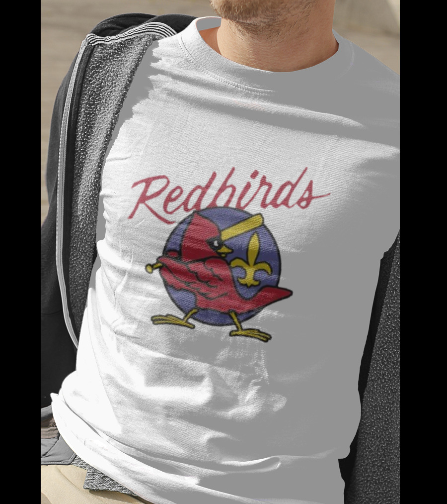 Redbirds St Louis Cardinals Baseball Fleur-de-Lis Icon Bird Bat T-Shirt