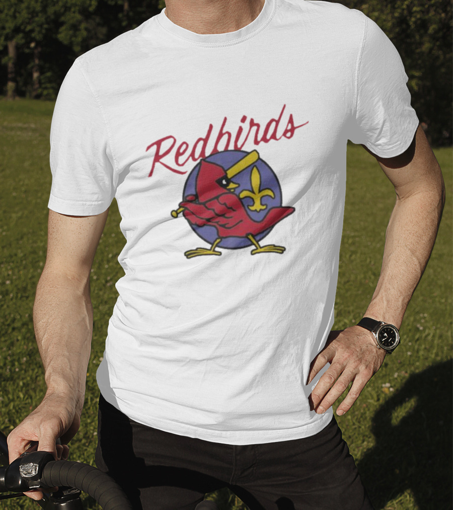 Redbirds St Louis Cardinals Baseball Fleur-de-Lis Icon Bird Bat T-Shirt