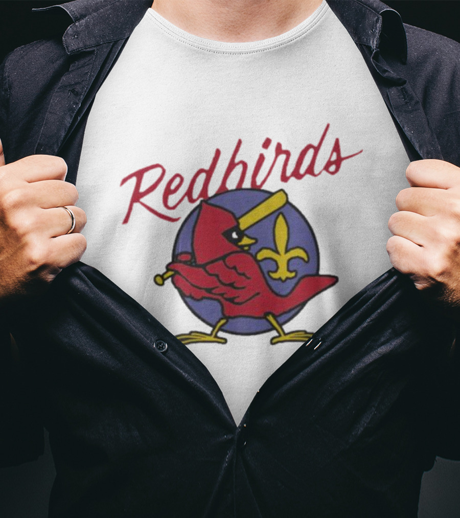 Redbirds St Louis Cardinals Baseball Fleur-de-Lis Icon Bird Bat T-Shirt
