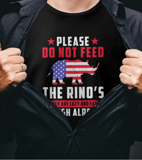 Please Do Not Feed The Rino’s They Are Lazy And Fat Enough Already USA Flag Rhino T-Shirt