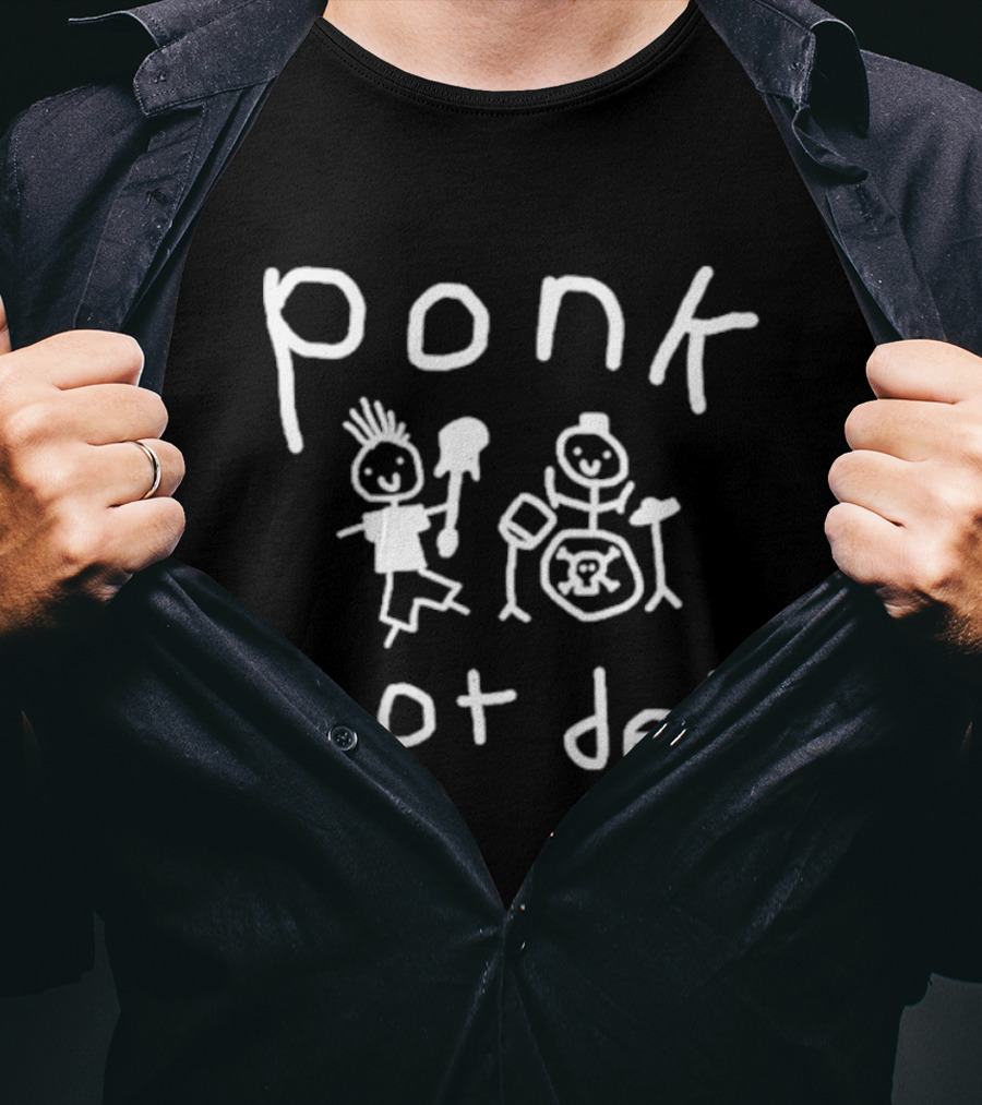 Ponk Not Ded Stick Figure Band Drummer And Guitarist Sketch T-Shirt